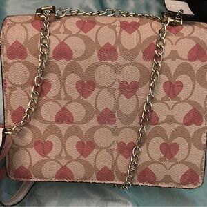 Coach Pink and Cream Crossbody Bag with Signature Pattern